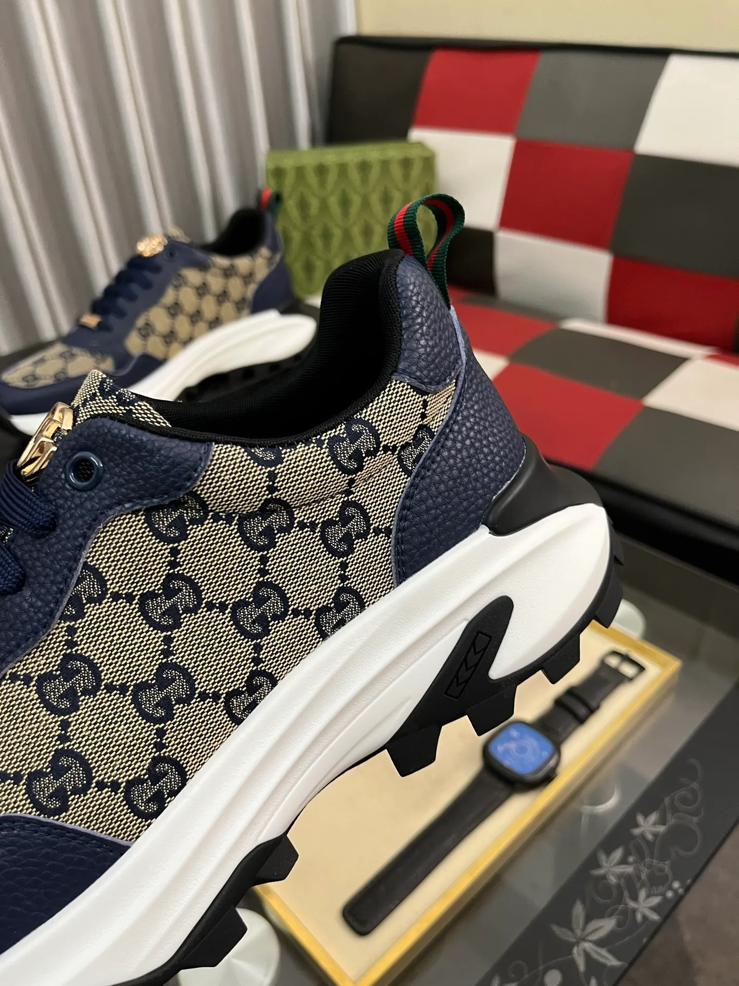 Men's shoes 💰458⌚️⌚️ Gucci •Gucci original quality. ~ Unique modern style sneakers. 🏃A must-have casual shoe for trendy men😍😍 Original brand imported from Italy, imported original leather, sheep lining (refuses to discolor and grind feet) Sole: Original sole provided by the original factory, French lazy style design ⚠️Fit to the feet, original quality attached, super comfortable original sole, code number: 38-444️⃣Colors available